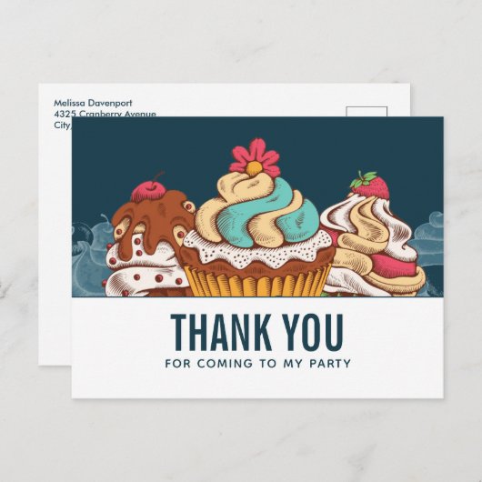 Carte Postale Cupcakes de style rétro, dessert sucré, merci (Devant / Derrière)