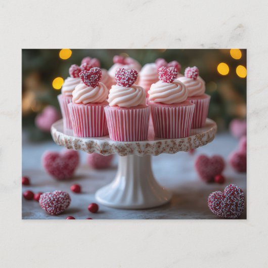 Carte Postale Cupcakes doux avec coeurs Saint Valentin (Devant)