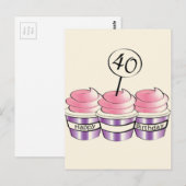 Carte Postale Cupcakes du 40e anniversaire (Devant / Derrière)