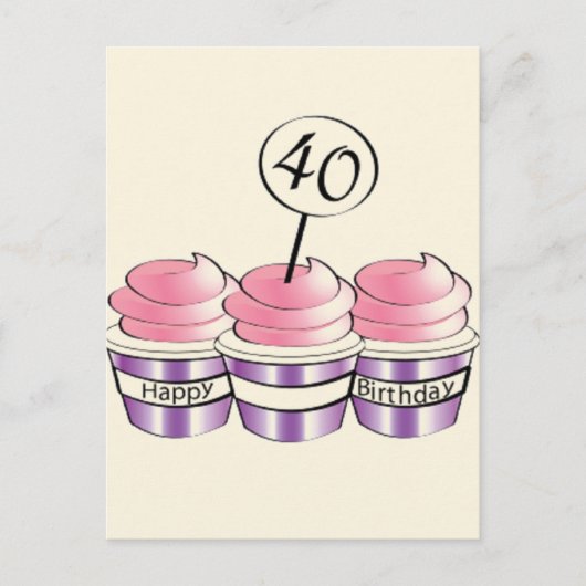 Carte Postale Cupcakes du 40e anniversaire (Devant)
