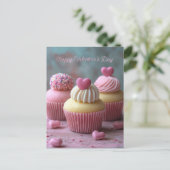 Carte Postale Cupcakes roses avec coeurs Saint Valentin (Debout devant)