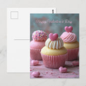 Carte Postale Cupcakes roses avec coeurs Saint Valentin (Devant / Derrière)