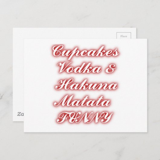 Carte Postale Cupcakes Rouge Vodka Hakuna Matata FUNNY. (Devant / Derrière)