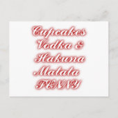 Carte Postale Cupcakes Rouge Vodka Hakuna Matata FUNNY. (Devant)