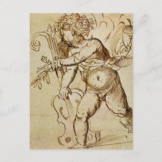 Carte Postale Cupid avec un violon par Domenico Campagnola (Devant)