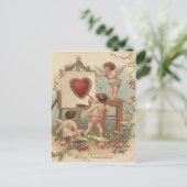 Carte Postale Cupid Peinture de Coeur Rose Rose (Debout devant)