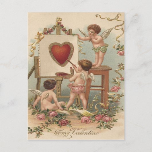 Carte Postale Cupid Peinture de Coeur Rose Rose (Devant)