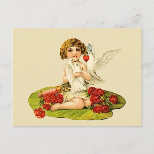 Carte Postale Cupid vintage sur Lily Pad (Devant)