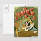 Carte Postale Cupide avec Bouquet de coeur (Devant / Derrière)