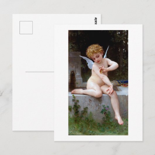 Carte Postale Cupidé avec un papillon, Bouguereau (Devant / Derrière)