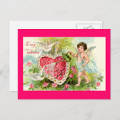 Carte postale Cupide Valentine rose Roses (Devant / Derrière)