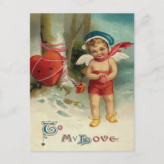 Carte Postale Cupidon cœur attaché à l'arbre (Devant)