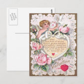 Carte Postale Cupidon Roses Rose Colombe Cœur Flèche (Devant / Derrière)