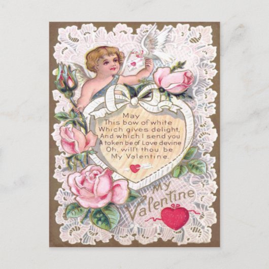 Carte Postale Cupidon Roses Rose Colombe Cœur Flèche (Devant)