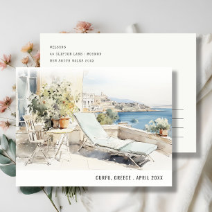 Carte Postale Curfu Grèce Paysage Aquarelle Voyage