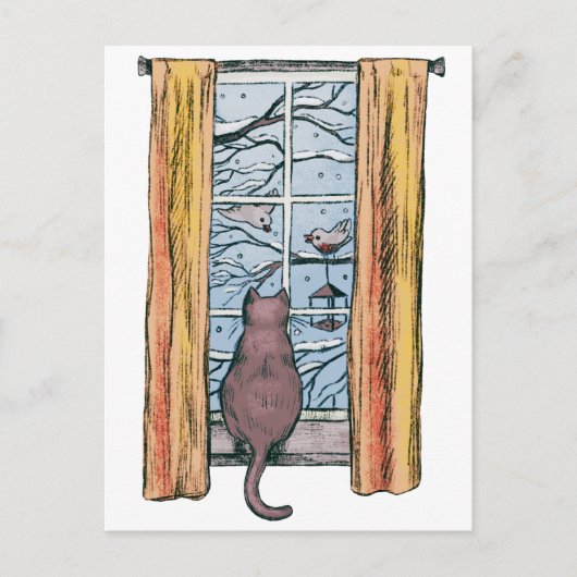 Carte Postale Curieux Chat Vibes Chill Hiver Anniversaire (Devant)