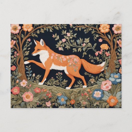 Carte Postale Curieux Fox Faux Broderie Élégant Floral (Devant)