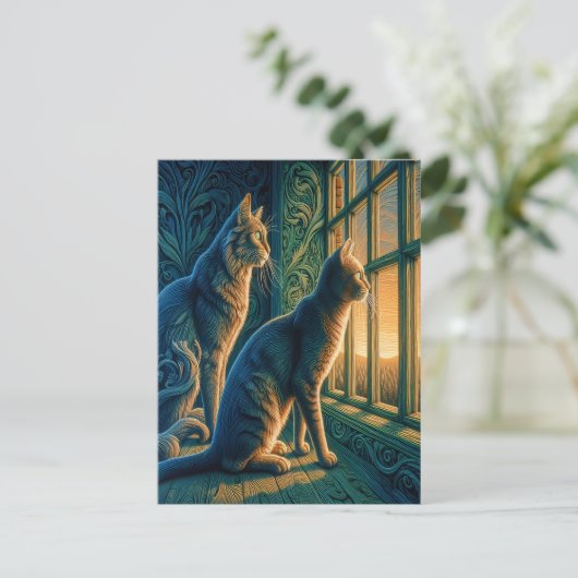 Carte Postale Curious Cats by the Window (Debout devant)