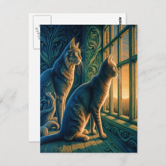 Carte Postale Curious Cats by the Window (Devant / Derrière)