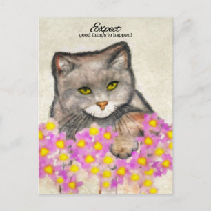 Carte Postale Curious Kitty - "Attendez-vous à ce que de bonnes