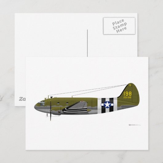 Carte Postale Curtiss C-46 Commando - Frappes d'invasion (Devant / Derrière)