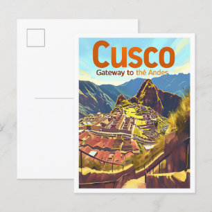 Carte Postale Cusco Pérou Art Vintage Illustration de voyage
