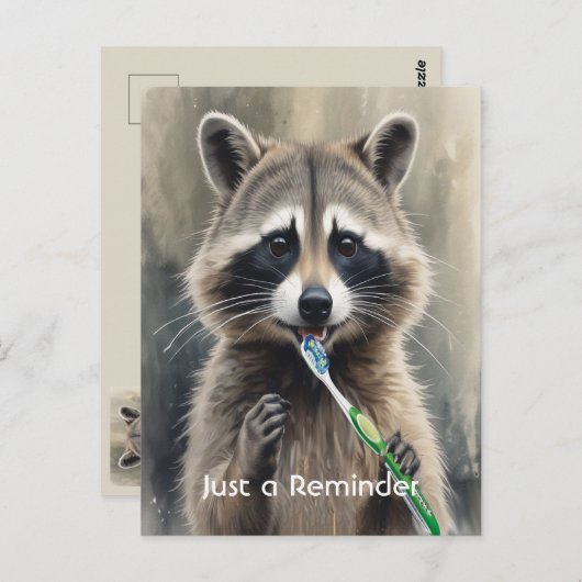 Carte Postale Custom Check up Reminder Dentist Fun Raccoon (Devant / Derrière)