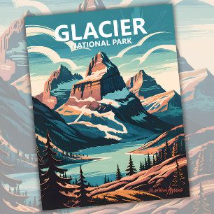 Carte Postale Custom Glacier National Park Lake Retro WPA Travel