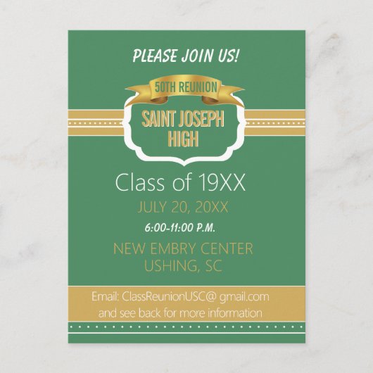 Carte Postale Custom Green 50th Class Reunion Invite (Devant)