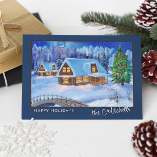 Carte Postale Custom Happy Holidays Winter Wonderland Aquarelle