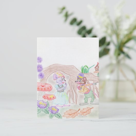 Carte Postale Custom Kids Artwork, deux mignonnes souris, fleurs (Debout devant)