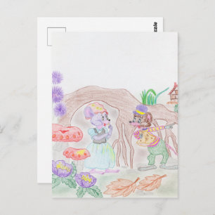 Carte Postale Custom Kids Artwork, deux mignonnes souris, fleurs
