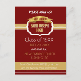 Carte Postale Custom Maroon 50th Class Reunion Invite