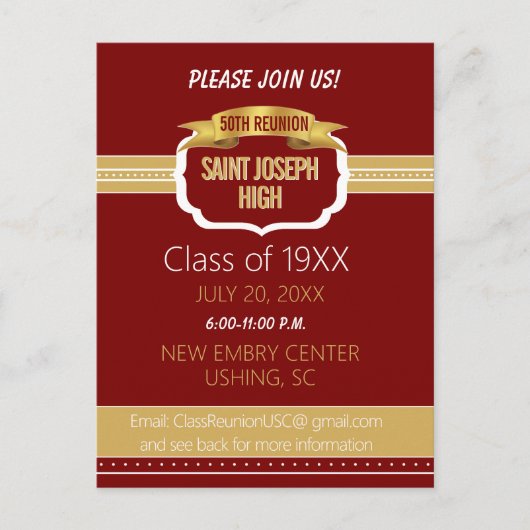 Carte Postale Custom Maroon 50th Class Reunion Invite (Devant)