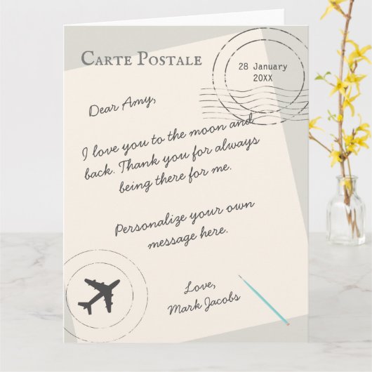 Carte Postale  custom message personal love note (Fleur jaune)
