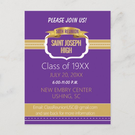 Carte Postale Custom Purple 50th Class Reunion Invite (Devant)