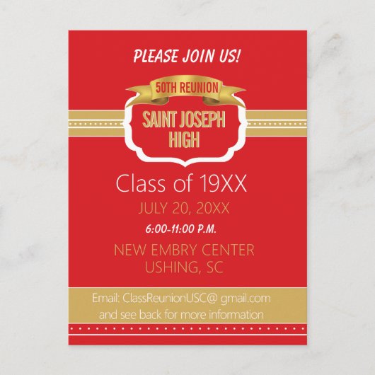 Carte Postale Custom Red 50th Class Reunion Invite (Devant)