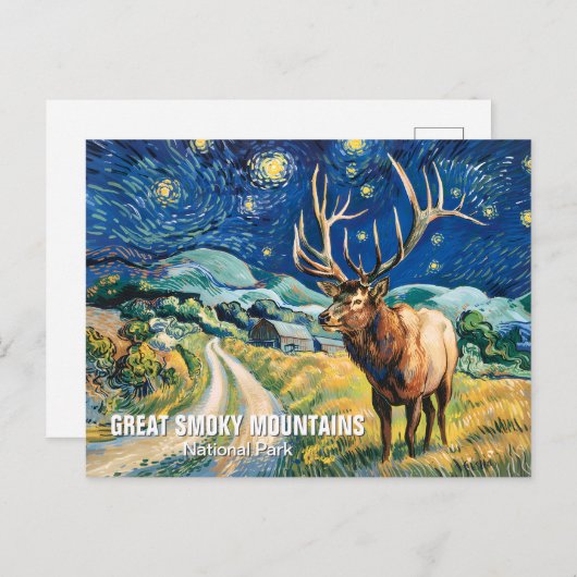 Carte Postale Custom Text Great Smoky Mountains Elk Van Gogh Art (Devant / Derrière)