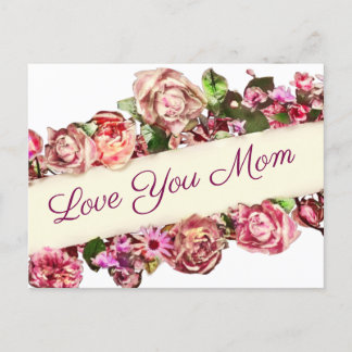 Carte Postale Customisable Vintage Féminin Floral Amour Maman