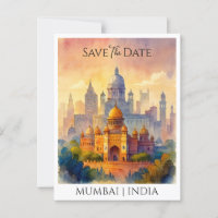 Customisé Enregistrer la date Mumbai India Aquarel