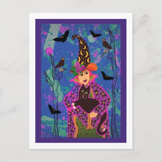 Carte postale customisée Crazy Cat Witch Halloween (Devant)