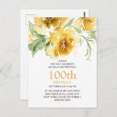 Carte postale customisée Floral Jaune 100e Anniver (Devant / Derrière)
