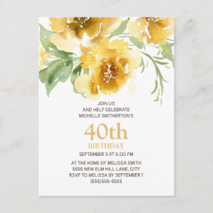 Carte postale customisée Floral Jaune 40e Annivers