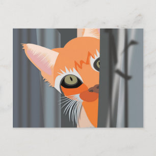 CARTE POSTALE CUT GINGER RED CHAT PEEKING ART POSTCARD