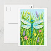 Carte Postale Cut Paper Collage-Style Dragonfly (Devant / Derrière)
