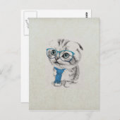 Carte Postale Cute adorable drôle d'yeux bleus tendance chaton (Devant / Derrière)