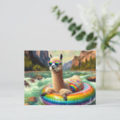 Carte Postale Cute Alpaca sur un flotteur de couleur arc-en-ciel (Debout devant)
