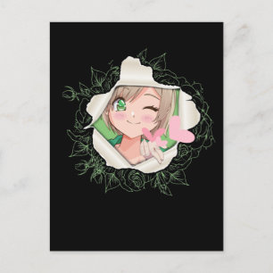 Carte Postale Cute Anime Girl Kawaii Coeurs Aimer Otaku