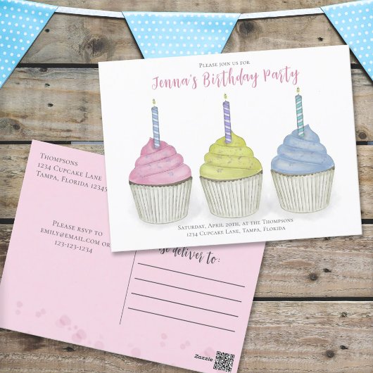 Carte Postale Cute Anniversaire Cupcakes Whimsical Sweet