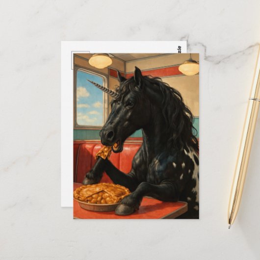 Carte Postale Cute Appaloosa Unicorn Eating Apple Pie (Devant/Arrière en situation)